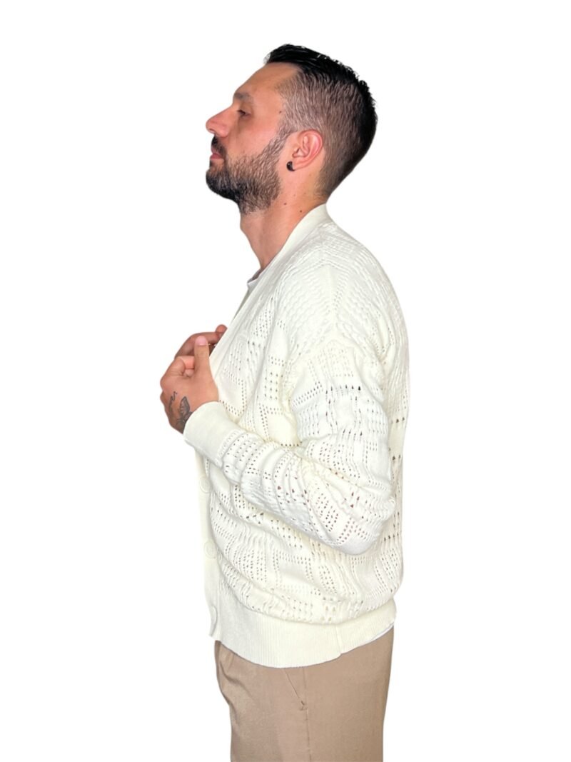 CARDIGAN UOMO IN MAGLIA TRAFORATA PANNA - immagine 5