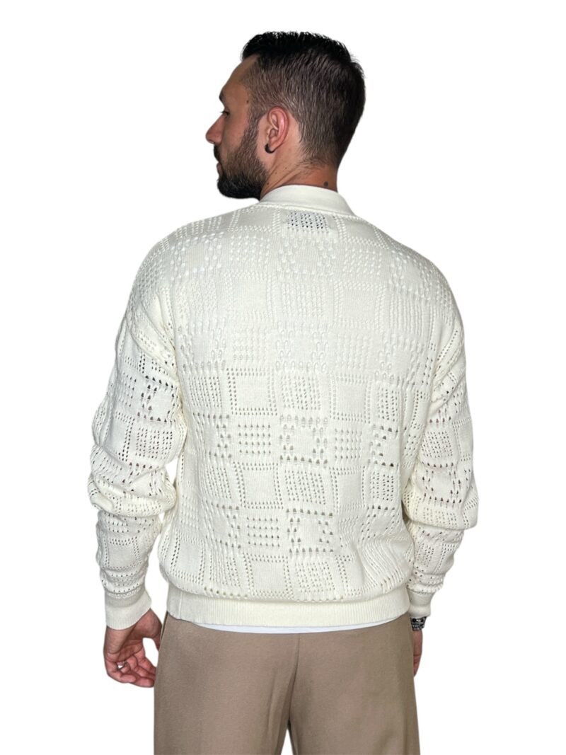 CARDIGAN UOMO IN MAGLIA TRAFORATA PANNA - immagine 2