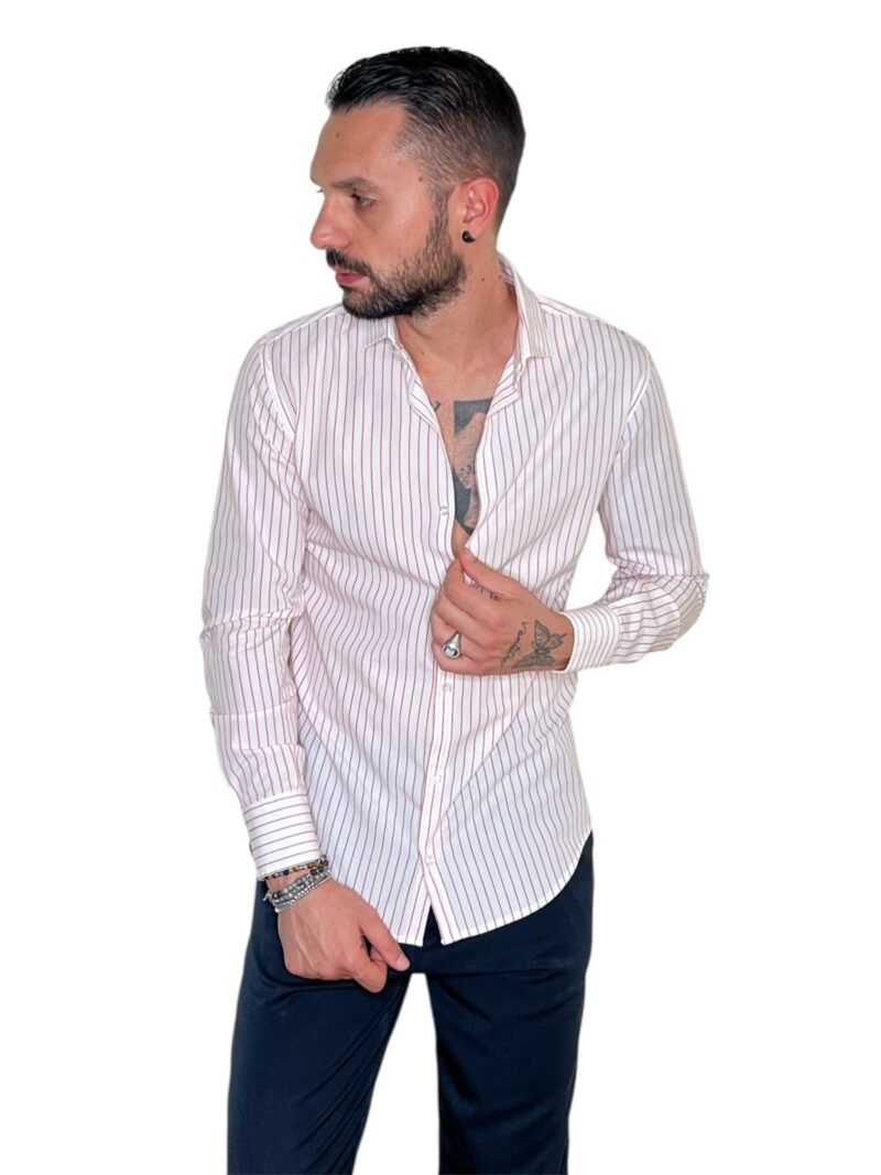 CAMICIA SARTORIALE UOMO SLIM FIT RIGHE ROSSE - immagine 6