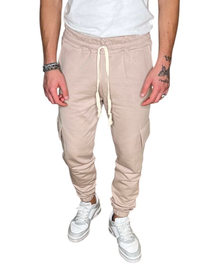 PANTATUTA UOMO CARGO CON TASCONI ROSA CHIARO