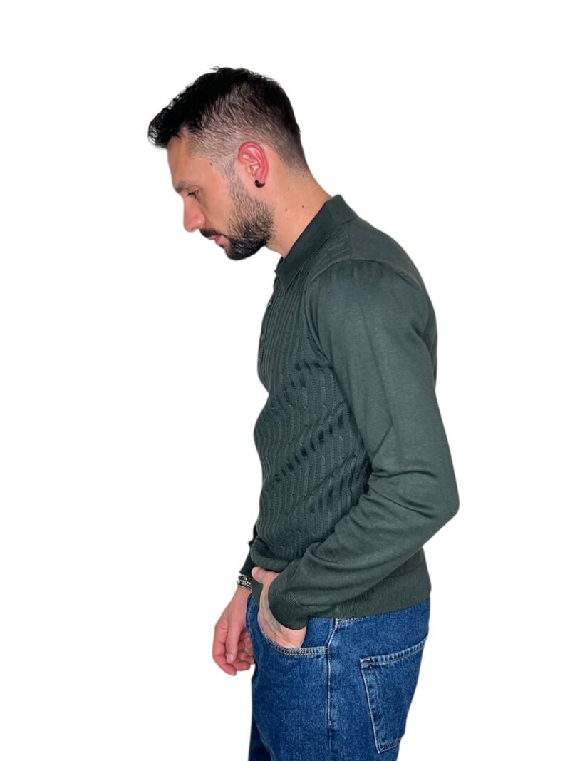 POLO UOMO MANICA LUNGA CON COLLETTO TRAMA STRUTTURATA VERDE - immagine 5