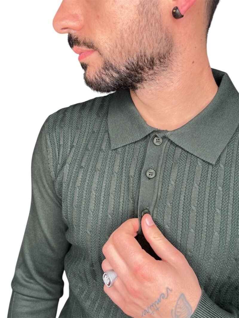 POLO UOMO MANICA LUNGA CON COLLETTO TRAMA STRUTTURATA VERDE - immagine 2