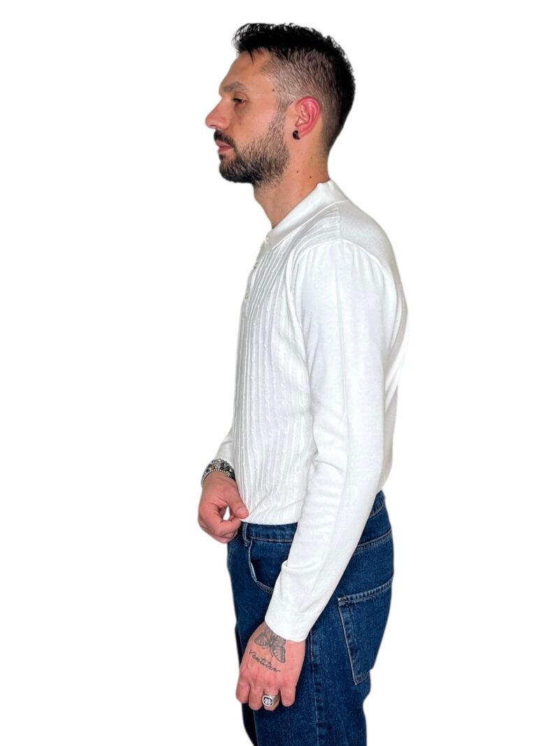 POLO UOMO MANICA LUNGA CON COLLETTO TRAMA STRUTTURATA BIANCO - immagine 6