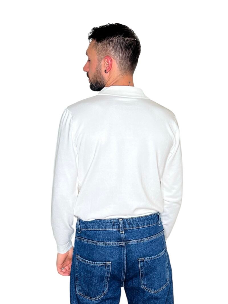 POLO UOMO MANICA LUNGA CON COLLETTO TRAMA STRUTTURATA BIANCO - immagine 5