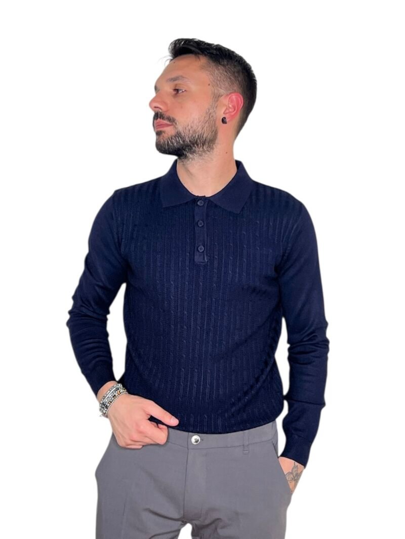 POLO UOMO MANICA LUNGA CON COLLETTO TRAMA STRUTTURATA BLU