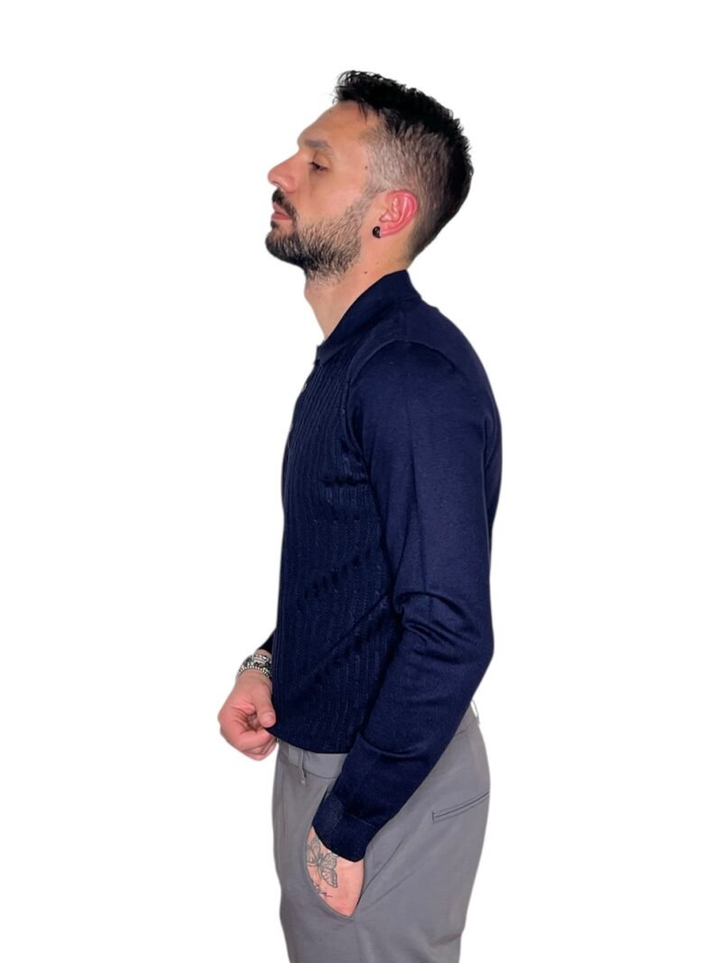 POLO UOMO MANICA LUNGA CON COLLETTO TRAMA STRUTTURATA BLU - immagine 5