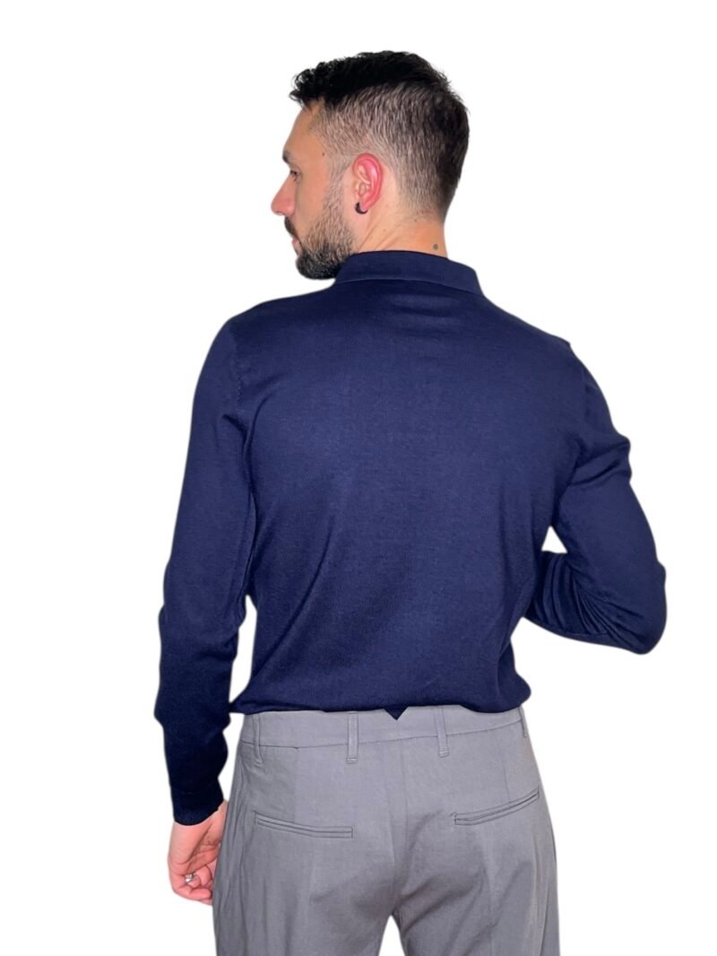 POLO UOMO MANICA LUNGA CON COLLETTO TRAMA STRUTTURATA BLU - immagine 4