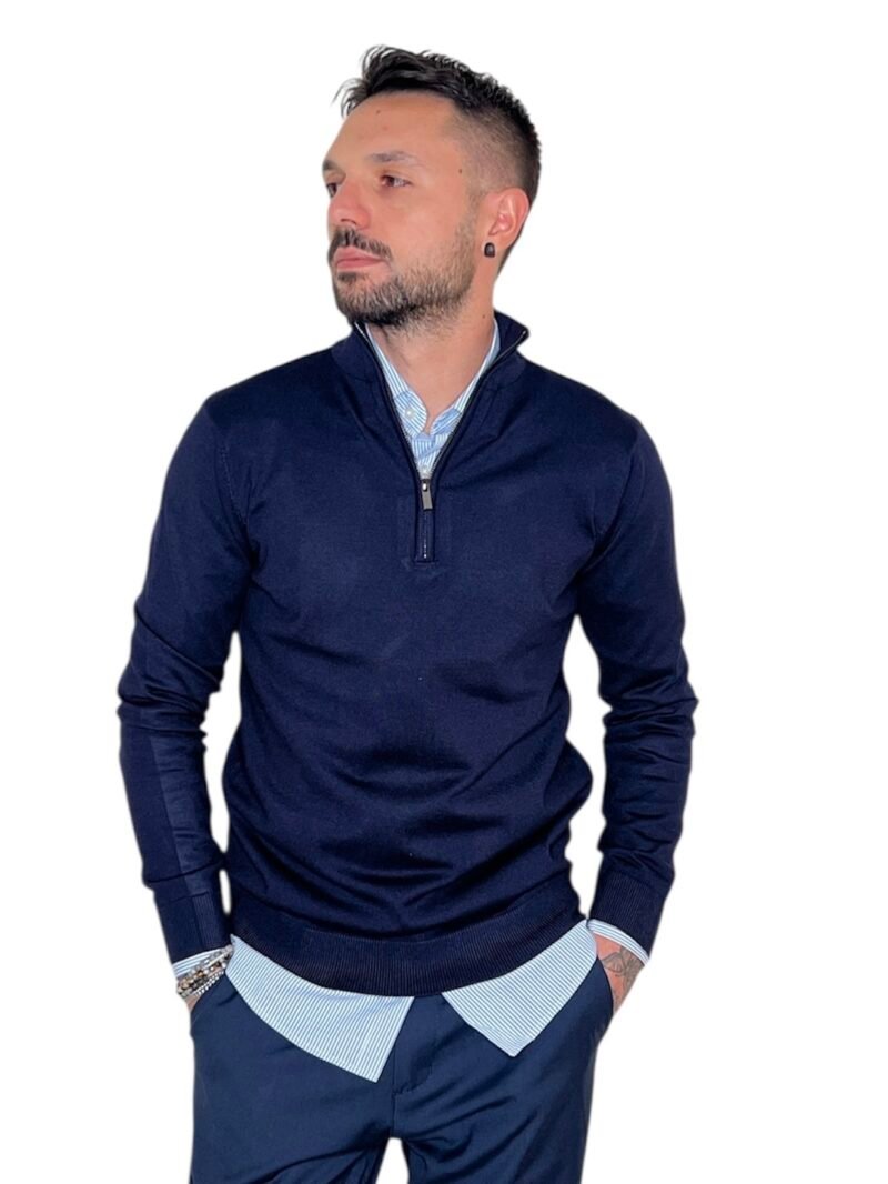 MAGLIA UOMO MEZZO COLLO CON ZIP BLU - immagine 5