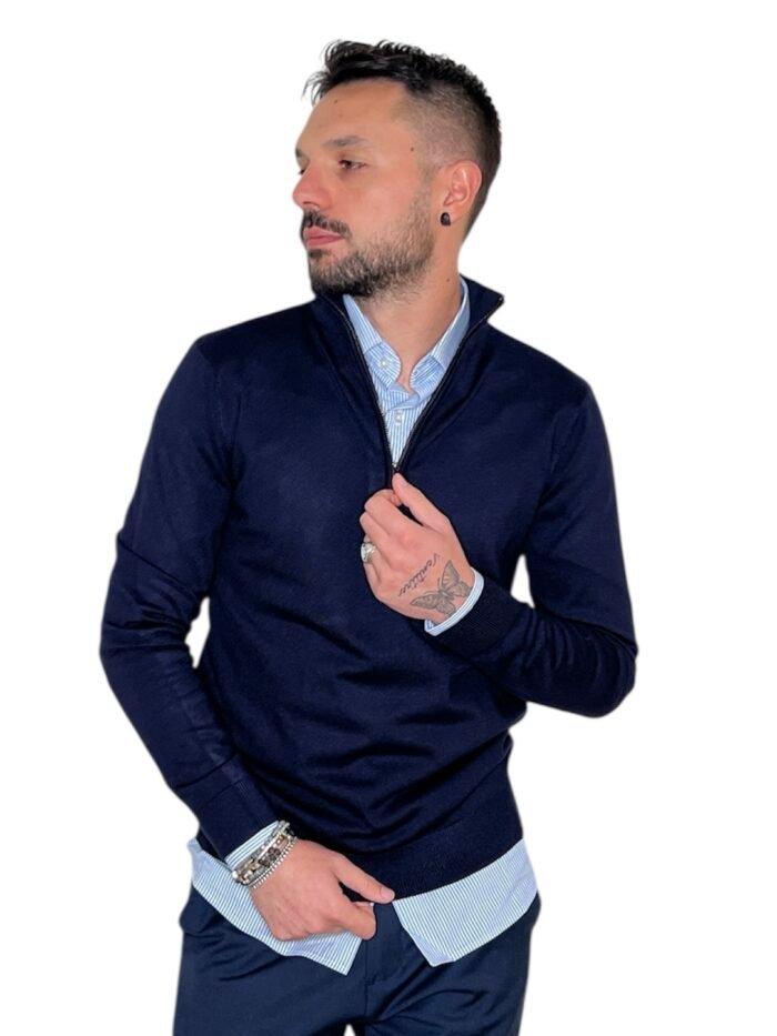 MAGLIA UOMO MEZZO COLLO CON ZIP BLU