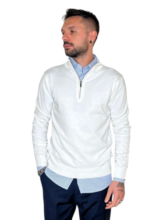 MAGLIA UOMO MEZZO COLLO CON ZIP BIANCO
