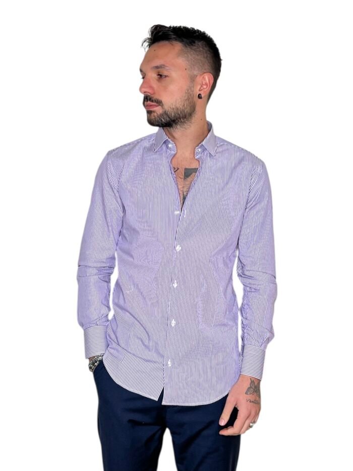 CAMICIA SARTORIALE UOMO SLIM FIT RIGHE LILLA