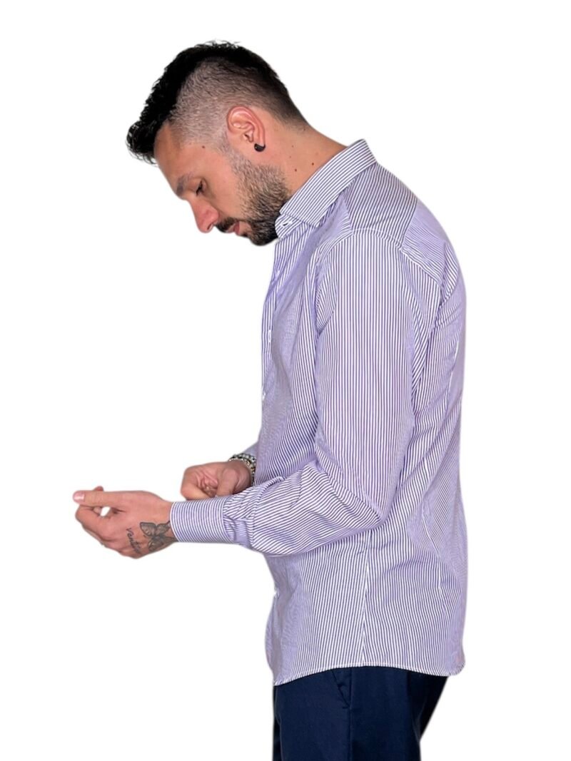 CAMICIA SARTORIALE UOMO SLIM FIT RIGHE LILLA - immagine 5