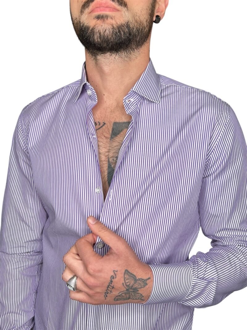 CAMICIA SARTORIALE UOMO SLIM FIT RIGHE LILLA - immagine 3